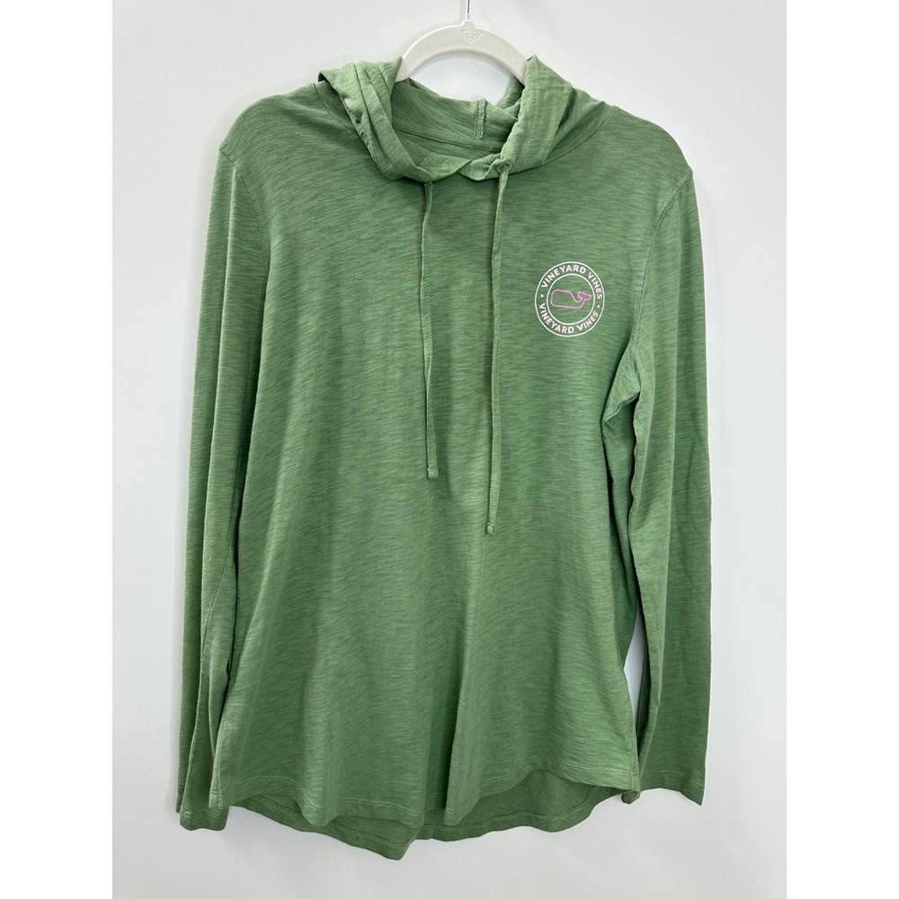 NEW Vineyard Vines Green Slub Whale Dot Curved Hem Hoodie Tee Medium Cotton Top - Picture 3 of 16